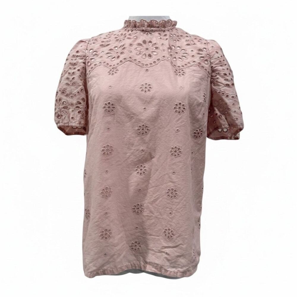 Boden Pink Altheda Broderie Top Embroidered Eyelet Cotton Puff Sleeve Cottage 6
